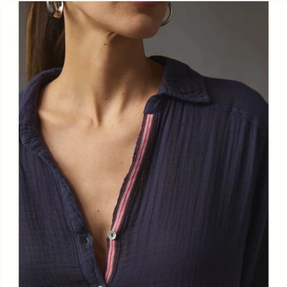 Sundry NWT Navy Blue Cotton Gauzy Navy Shirt Dress With Pockets. XL - Picture 4 of 10